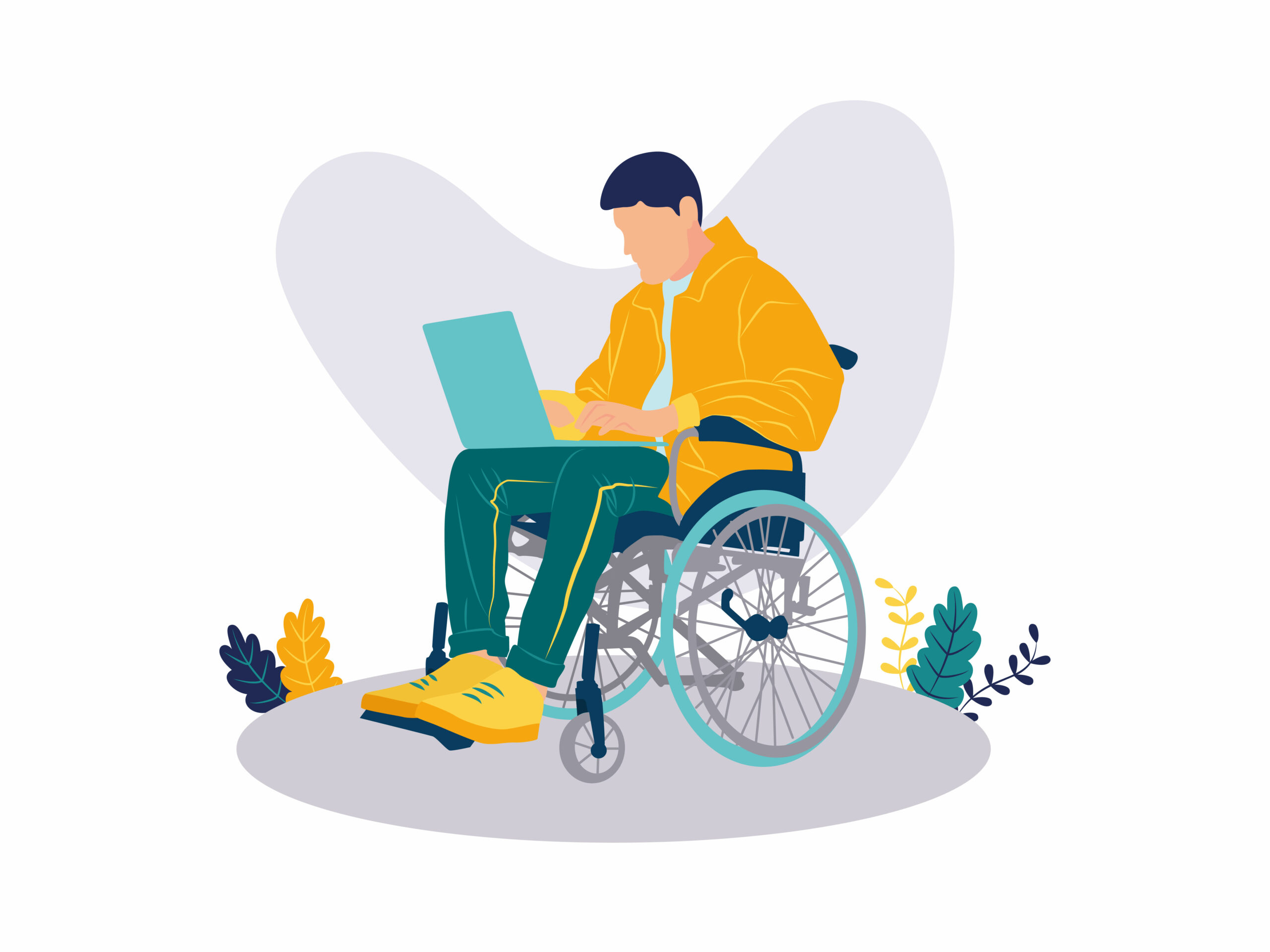 Person in wheelchair, with computer on their lap.