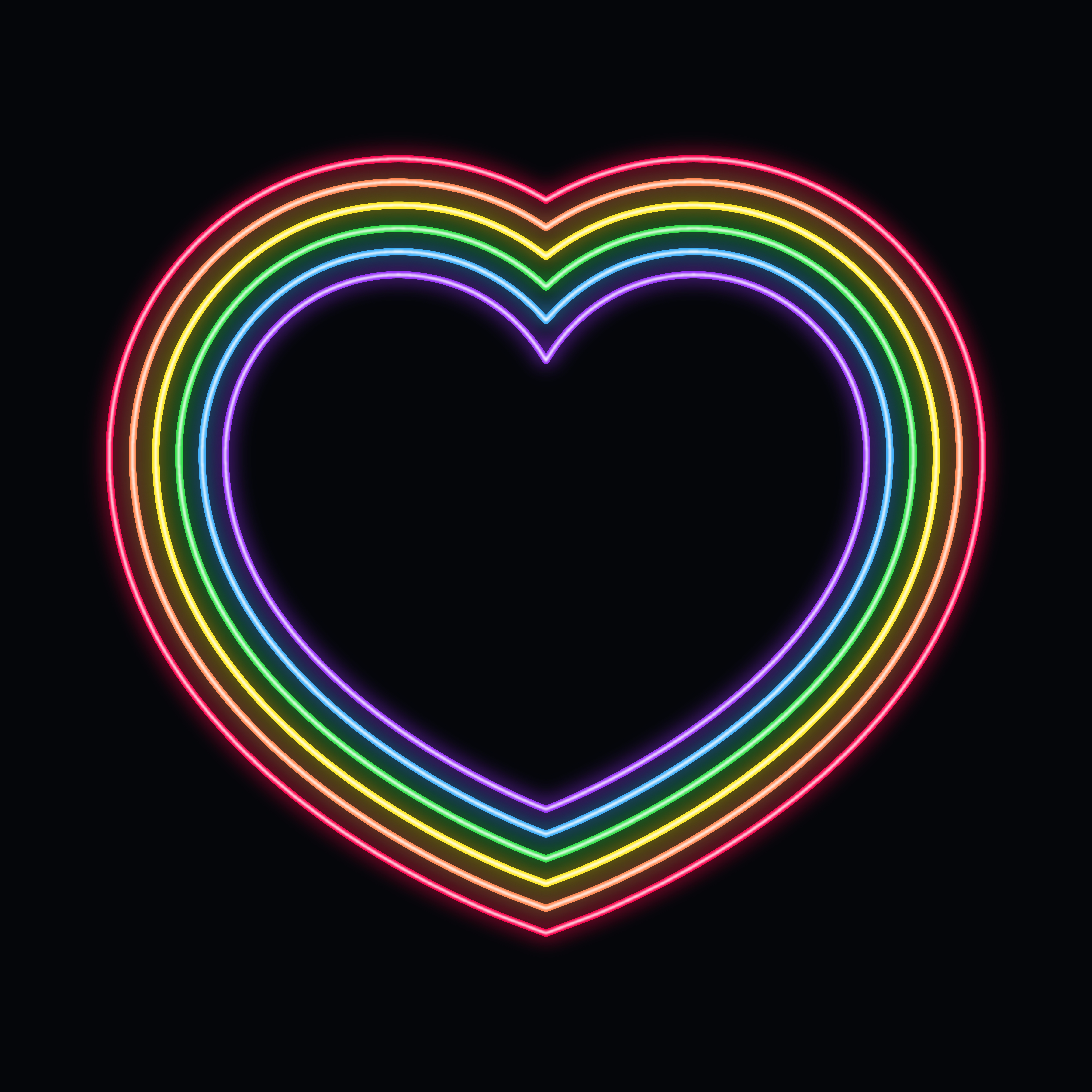 Neon Pride heart with black background.