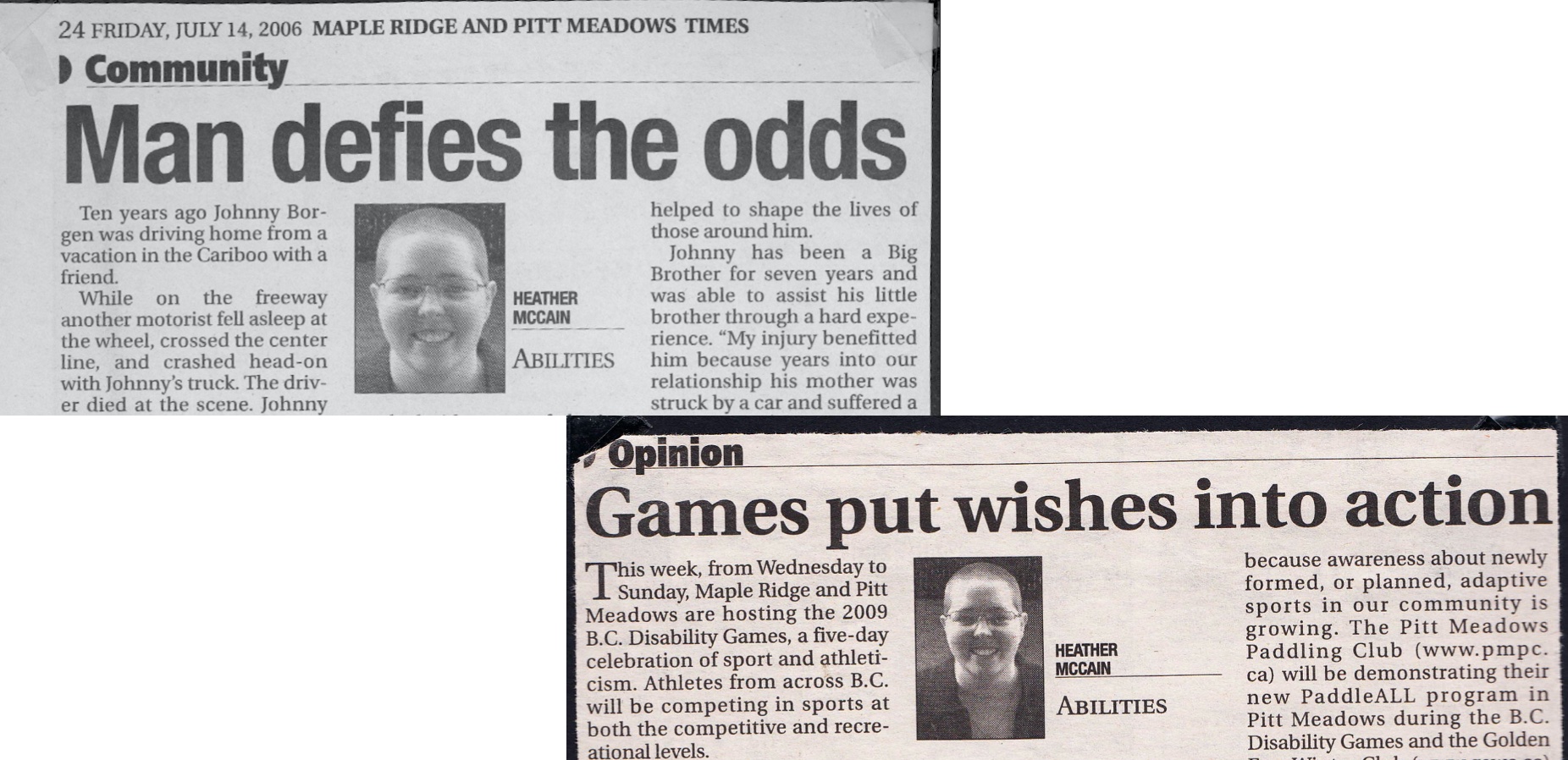 2 examples of the Abilities Column in the Maple Ridge-Pitt Meadows News