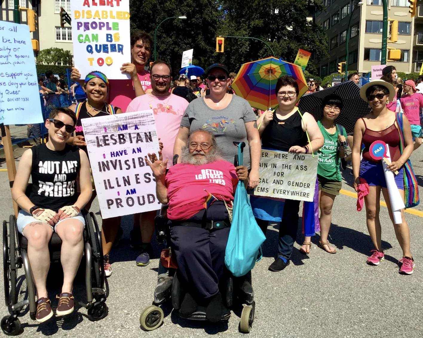 Chronically Queer members in 2019 Vancouver Pride Parade. We were proud to represent 2SLGBTQIA+ folks with disabilities and/or who are neurodivergent.