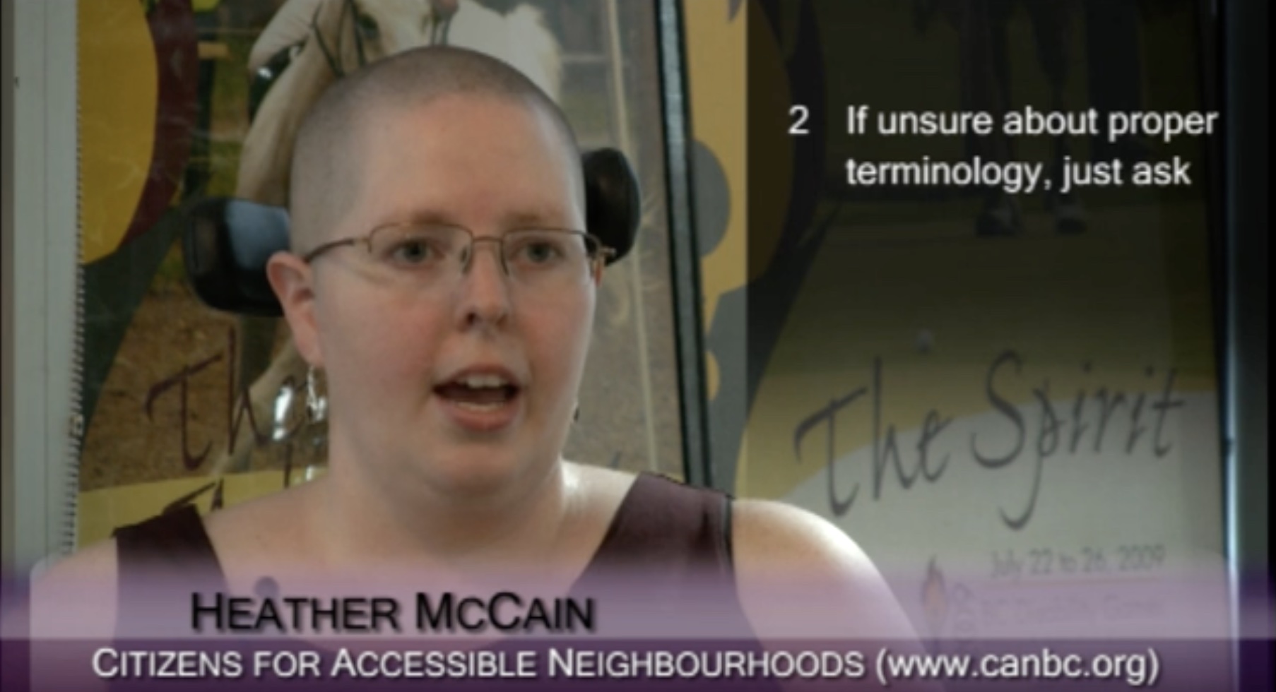 Screenshot, of tips video, with Heather's face.